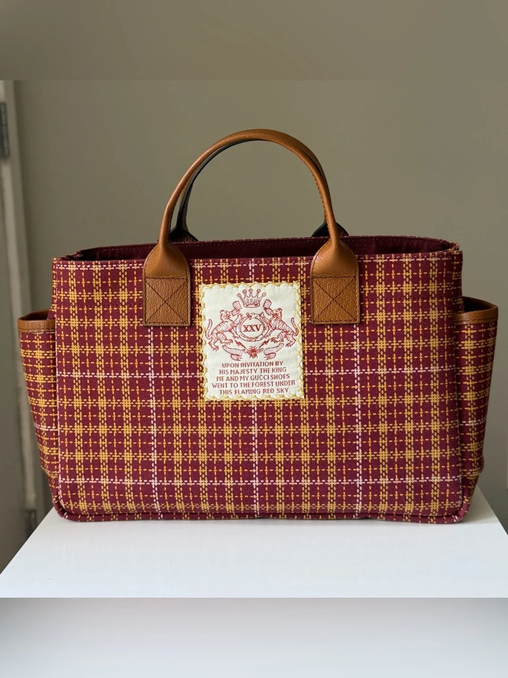 Gucci Check Tote Bag Bordeaux Plaid Leather - style 628159
